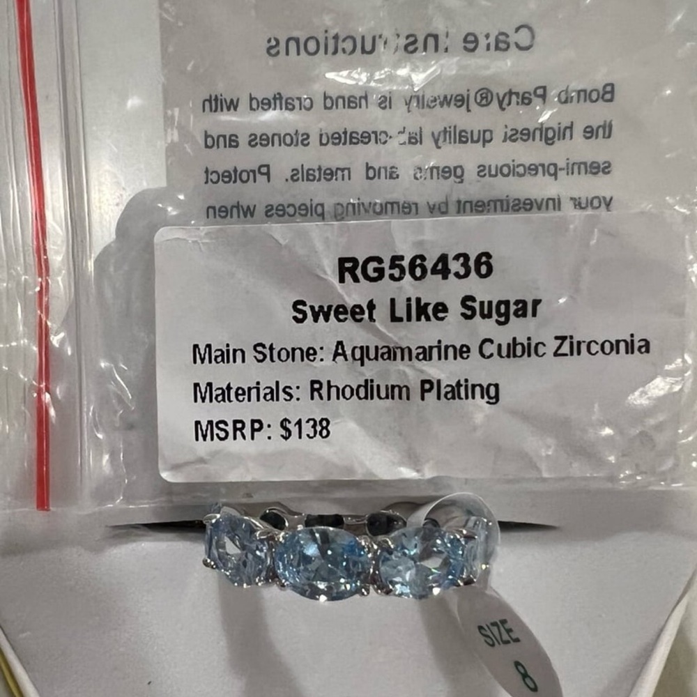 Bomb Party BP Aquamarine CZ ring size 8 “Sweet like Sugar” RG56436